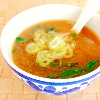 ニラ入り辛味噌春雨スープ